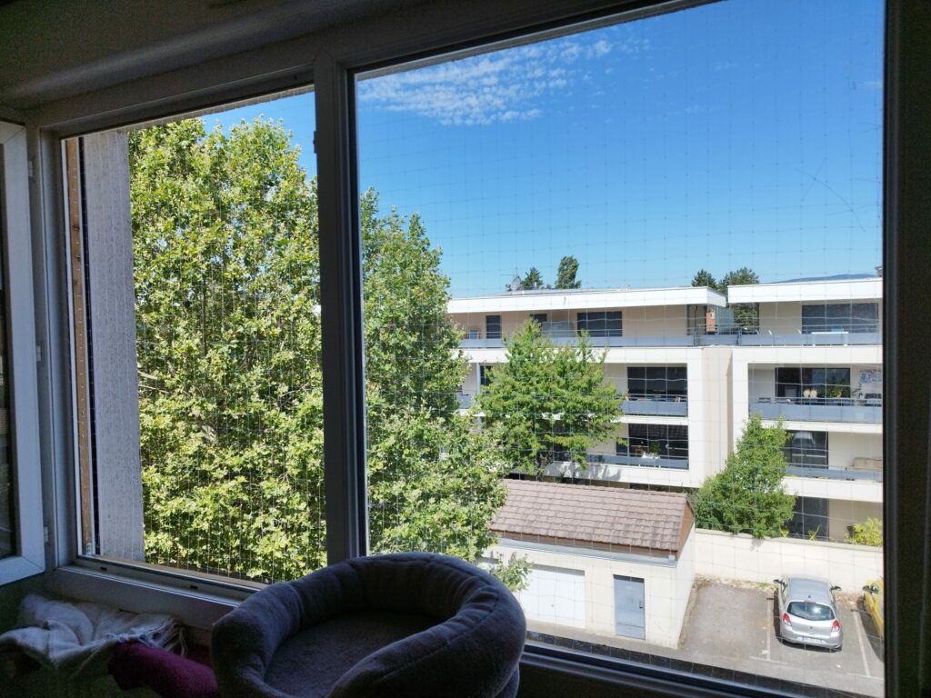 Installation d'un cadre de fenêtre anti chute pour chats sur terrasse à Annecy